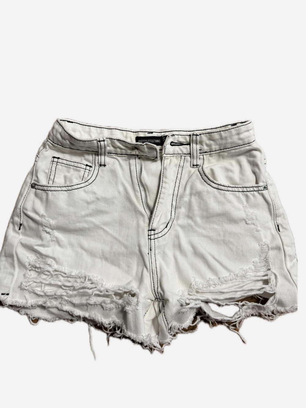 PrettyLittleThing White Distressed Denim Shorts